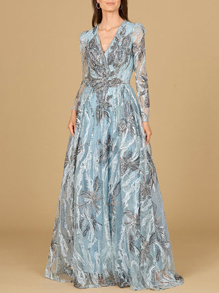 Long Sleeve V-Neck A-Line Gown - By Baano