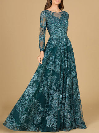 Long Sleeve, Illusion Neck Gown - By Baano
