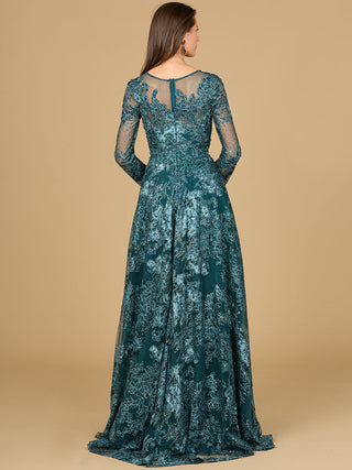 Long Sleeve, Illusion Neck Gown - By Baano