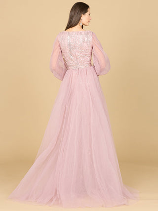 Long Sleeve Lace Gown with Removable Over Skirt - By Baano
