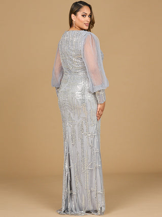 Long Sleeve Lace Gown with Removable Over Skirt - By Baano