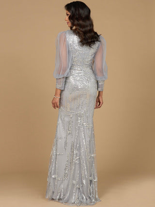 Long Sleeve Lace Gown with Removable Over Skirt - By Baano