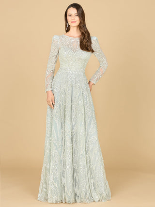 Long Sleeve Beaded Lace Gown - By Baano