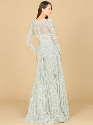 Long Sleeve Beaded Lace Gown - By Baano