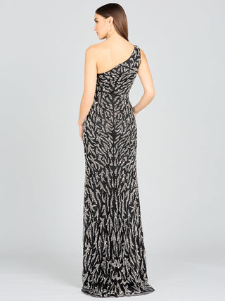 One-Shoulder Beaded Gown with High Slit - By Baano