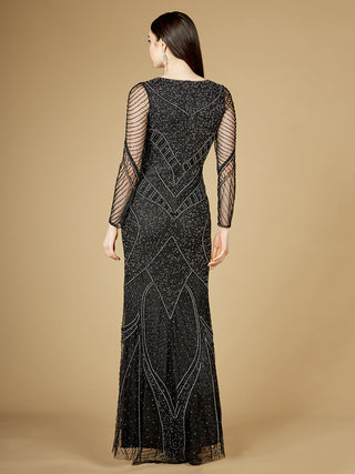 Long Sleeve Beaded Dresses with Sheer Sleeves - By Baano