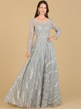 Long Sleeve Illusion Neck Gown - By Baano