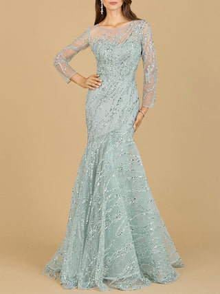 Long Sleeve Mermaid Beaded Gown - By Baano