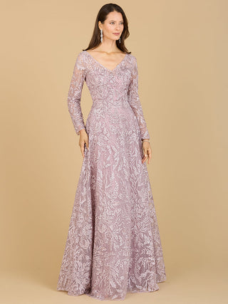 A-line Gown With Long Sleeves, V-Neckline - By Baano