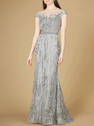 Cap Sleeve, Mermaid Lace Gown with High Neck OUTLET - By Baano