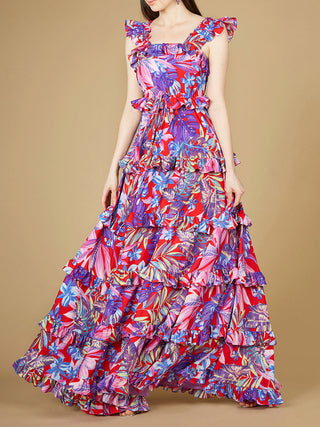 Printed Gown with Ruffle Skirt - OUTLET - By Baano