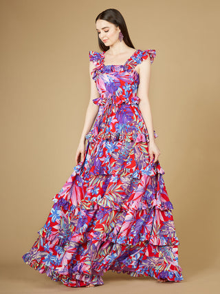 Printed Gown with Ruffle Skirt - OUTLET - By Baano