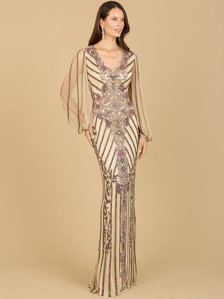 Long Flutter Sleeves Beaded Dress - By Baano