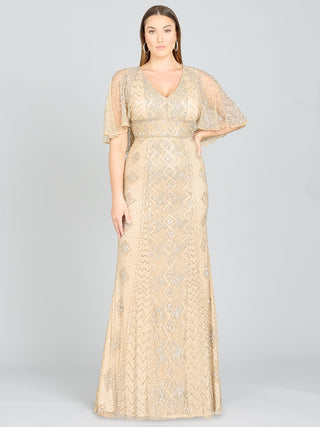 Lara 29397 - Cape Sleeve V-Neck Beaded Gown  - OUTLET - By Baano