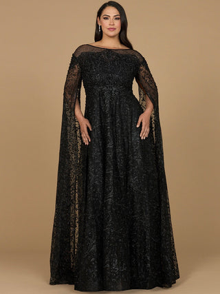Lace Gown with Dramatic Cape Sleeves Lara New York