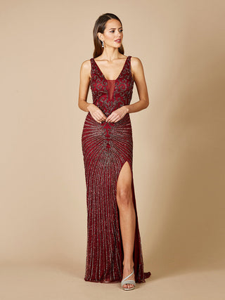 Lara 29528 - Thigh High Slit Beaded Gown - By Baano