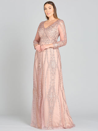 Lara 29788 - Long Illusion Sleeves, A-line Long Gown - By Baano