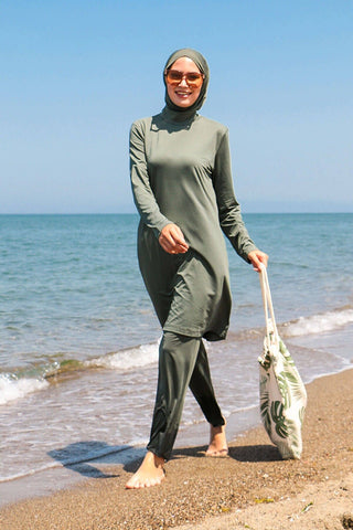 Lycra Khaki Burkini Modest Swimwear 1969 - By Baano