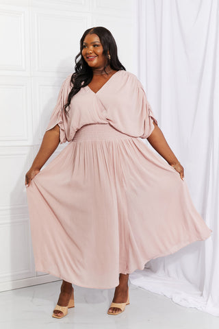 HEYSON Full Size Napa Valley Gauze Surplice Midi Dress in Dusty Pink