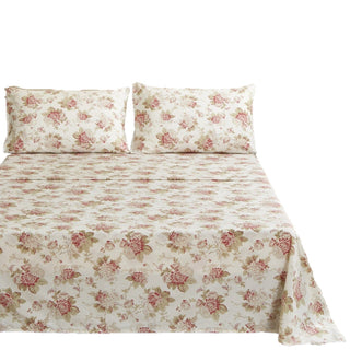 DaDa Bedding Hint of Mint Dainty Cottage Floral Roses Cotton Flat Sheet Only w/ Pillow Case (3036)
