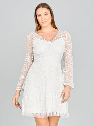 Lara Eliza Beaded A-line Bell Sleeve Bridal Short Dress Lara New York