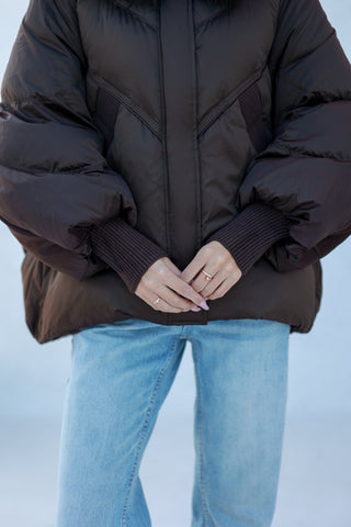 Chantal Genuine Fur Trim Down Fill Coat in Chocolate