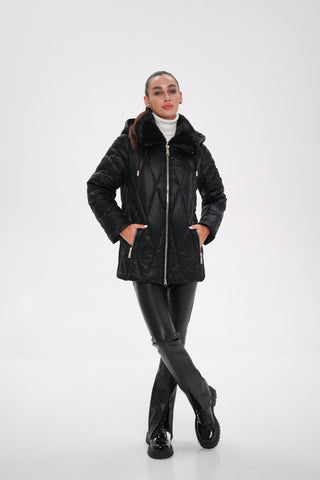 Genuine Mink Fur Trim Down Coat