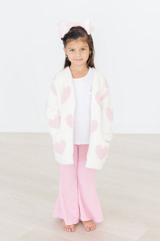 Coconut/Light Pink Heart Cozy Cardigan