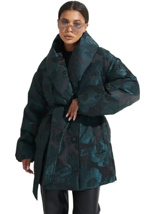 Monochrome Jacquard Down Coat in Vintage Emerald - By Baano