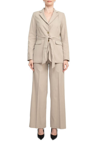 Tahari ASL Shawl Collar Long Sleeves 2 Button Self Waist Tie Jacket With Matching Crepe Pants - Glamourous Grace