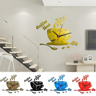 3D Creative Acrylic Mirror Wall Clock Wall Acrylic Clock Modern Acrylic Mirror Surface 3D Luxury Big Size Wall Stickers Decor Clocks Numbers Stickers for Home Office Decorations Gift Coffee Shape Acrylic Coffee Cup Wall Sticker Quartz Clock Stevvex