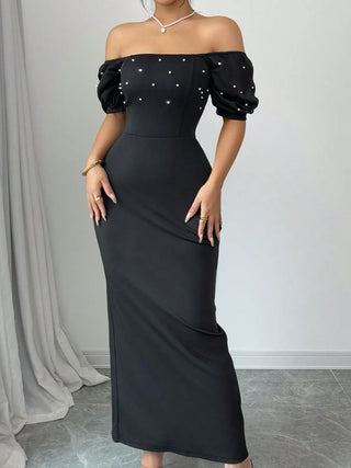 Off Shoulder Short Sleeve Maxi Dress