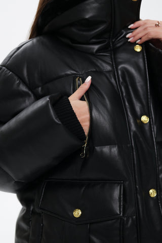 Eco Leather Alpaca Collar Down Jacket