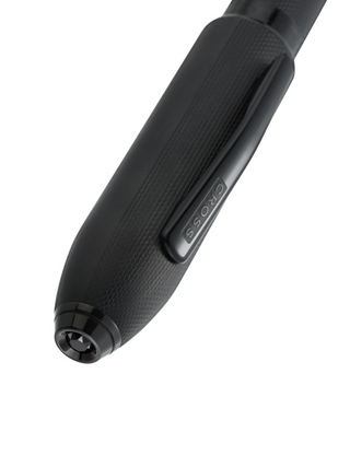 Peerless™ Polished Black PVD Engraved Diamond Pattern with Black PVD Appointments and Swarovski Crystal Rollerball Pen - By Baano