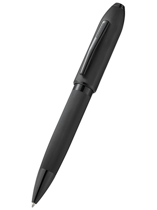 Peerless™ Polished Black PVD Engraved Diamond Pattern with Black PVD Appointments and Swarovski Crystal Ballpoint Pen - By Baano