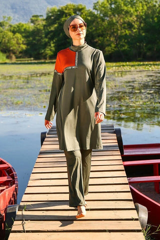 Lycra Khaki Burkini Modest Swimwear M2108 - By Baano