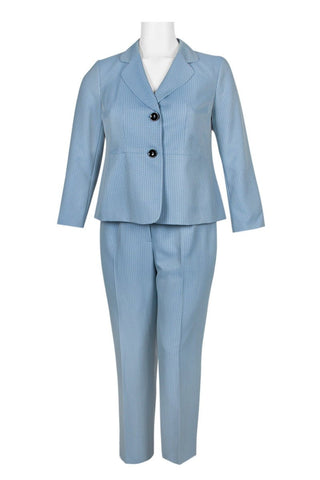 Evan Picone Notched Collar Two Button Long Sleeve Twill Pants Set (Plus Size) - Glamourous Grace