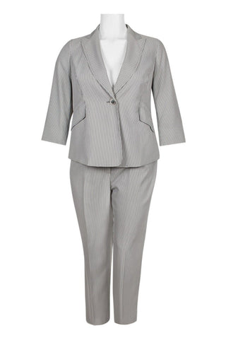 Evan Picone Notched Collar One Button 3/4 Sleeve Twill Pants Sets (Plus Size) - Glamourous Grace