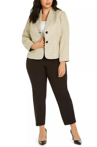 Le Suit Two Button Notch Collar Plaid Tweed - Jacket Pants Suit (Plus Size) - Glamourous Grace