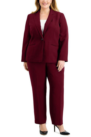 Le Suit Notched Collar One Button Jacket with Button Hook Zipper Closure Pockets Crepe Pants Suit - Glamourous Grace