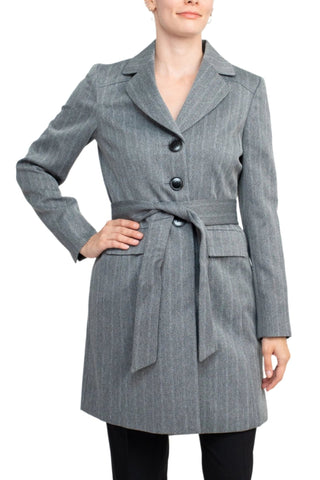 Le Suit Notched Collar 3 Button Tie Waist Flap Pockets Jacket with Button Hook Zipper Closure Pockets Crepe Pants Suit (Two Piece Set) - Glamourous Grace