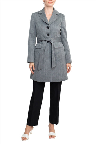 Le Suit Notched Collar 3 Button Tie Waist Flap Pockets Jacket with Button Hook Zipper Closure Pockets Crepe Pants Suit (Two Piece Set) - Glamourous Grace