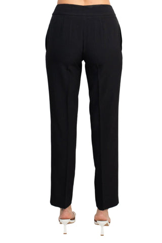 Le Suit Notched Collar 3 Button Tie Waist Flap Pockets Jacket with Button Hook Zipper Closure Pockets Crepe Pants Suit (Two Piece Set) - Glamourous Grace