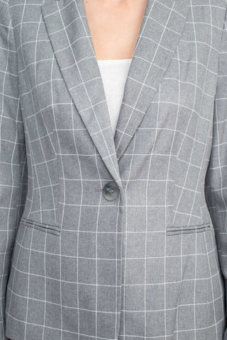Le Suit Notched Collar 1 Button Tie Mélange Windowpane Jacket with Button Hook Zipper Closure Crepe Pants Suit (Two Piece Set) - Glamourous Grace