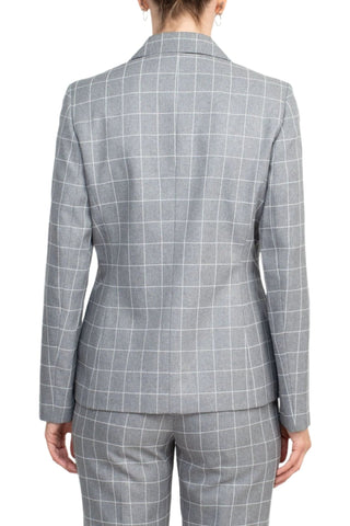 Le Suit Notched Collar 1 Button Tie Mélange Windowpane Jacket with Button Hook Zipper Closure Crepe Pants Suit (Two Piece Set) - Glamourous Grace