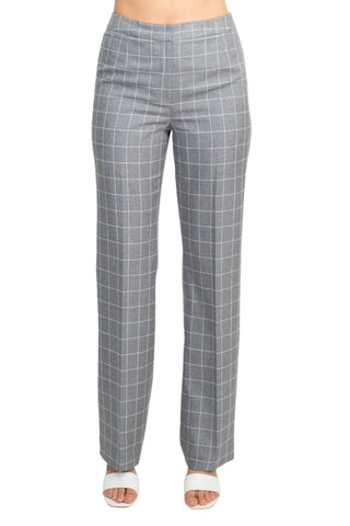 Le Suit Notched Collar 1 Button Tie Mélange Windowpane Jacket with Button Hook Zipper Closure Crepe Pants Suit (Two Piece Set) - Glamourous Grace
