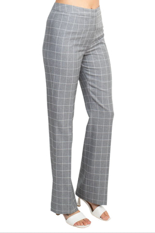 Le Suit Notched Collar 1 Button Tie Mélange Windowpane Jacket with Button Hook Zipper Closure Crepe Pants Suit (Two Piece Set) - Glamourous Grace