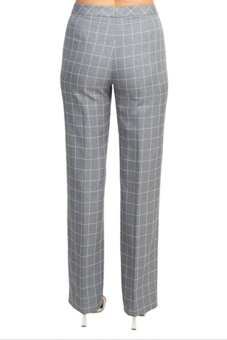 Le Suit Notched Collar 1 Button Tie Mélange Windowpane Jacket with Button Hook Zipper Closure Crepe Pants Suit (Two Piece Set) - Glamourous Grace