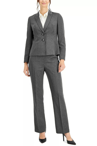 Le Suit Notched Collar Two - Button Closure Shoulder Pads with Straight Leg Zipper with Hook and Bar Closure Crepe Pantsuit - Glamourous Grace