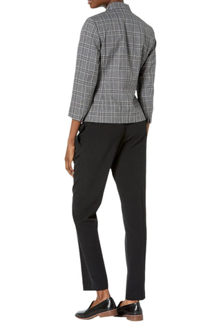 Le Suit Windowpane Pattern 6 Button Hook Closure Jacket with Button Hook Zipper Closure Crepe Pants Suit (Two Piece Set) - Glamourous Grace